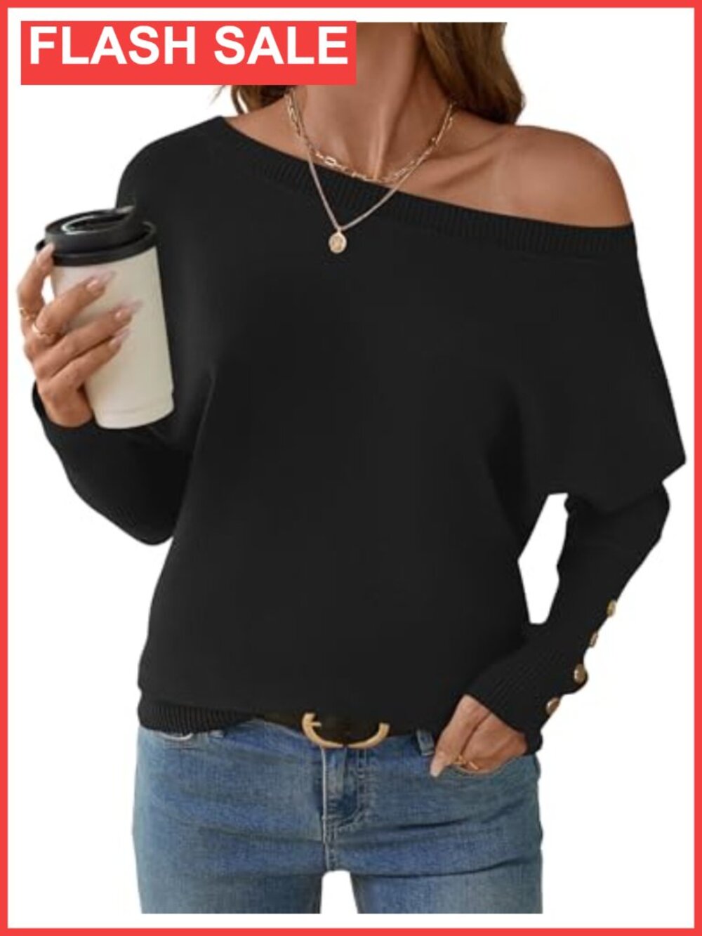 Oversized Off Shoulder Knit Pullover Sweater Batwing Long Sleeve